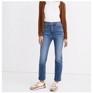 Madewell 27 Slim Demi-Boot Jeans Blue High Waist Distressed MB444